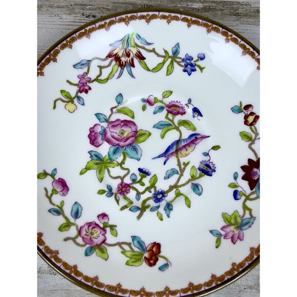 Vintage Coalport Pembroke Hand Painted 2 Handled Soup Bowls Saucers Birds Floral - Picture 8 of 11